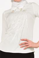 Hijab clothing CREAM T 9946 AYTE-YAKA UCU AKSESUARLI İŞLEMELİ BLUZ