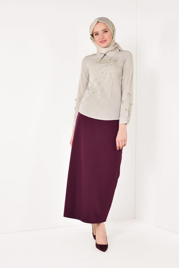 Vêtements hijab  T 9946 AYTE-YAKA UCU AKSESUARLI İŞLEMELİ BLUZ - TRENDTESETTÜR