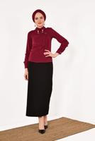 Hijab clothing CLARET RED T 9946 AYTE-YAKA UCU AKSESUARLI İŞLEMELİ BLUZ