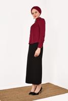 Hijab clothing CLARET RED T 9946 AYTE-YAKA UCU AKSESUARLI İŞLEMELİ BLUZ
