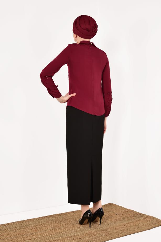 Vêtements hijab  T 9946 AYTE-YAKA UCU AKSESUARLI İŞLEMELİ BLUZ - TRENDTESETTÜR