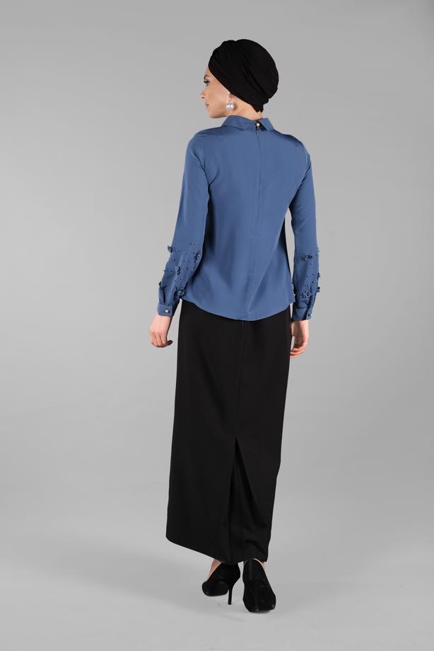 Vêtements hijab  T 9946 AYTE-YAKA UCU AKSESUARLI İŞLEMELİ BLUZ - TRENDTESETTÜR