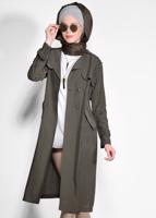 Tesettür giyim HAKİ KEMERLİ KOLLARI BONCUKLU GİY ÇIK 4206