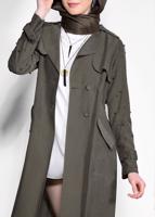 Tesettür giyim HAKİ KEMERLİ KOLLARI BONCUKLU GİY ÇIK 4206