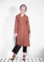 Tesettür giyim KAHVE KEMERLİ KOLLARI BONCUKLU GİY ÇIK 4206