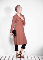 Tesettür giyim KAHVE KEMERLİ KOLLARI BONCUKLU GİY ÇIK 4206