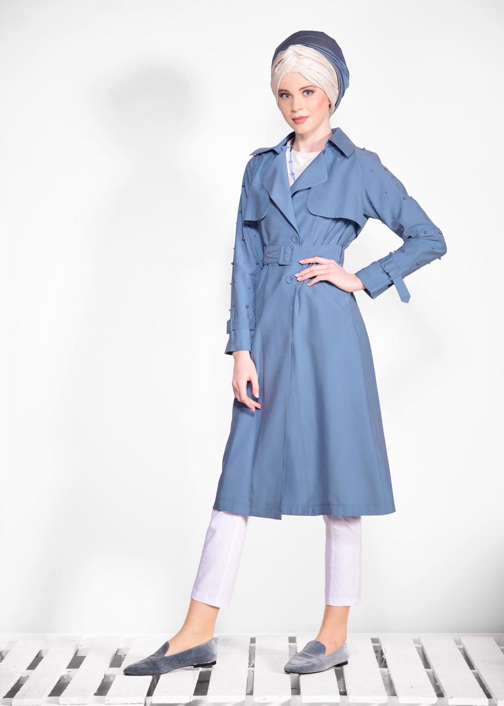 Tesettür giyim YEŞİL KEMERLİ KOLLARI BONCUKLU GİY ÇIK 4206