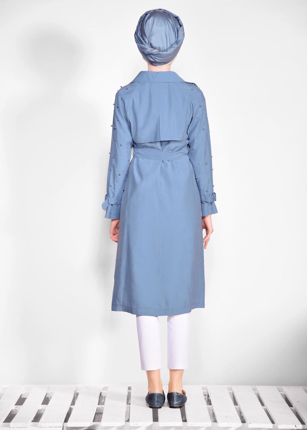 Tesettür giyim YEŞİL KEMERLİ KOLLARI BONCUKLU GİY ÇIK 4206