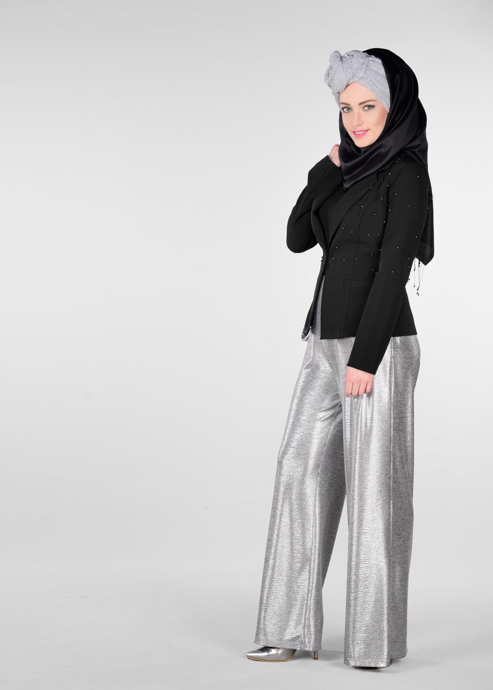 Tesettür giyim SİYAH İNCİ DETAYLI CEKET 4978 