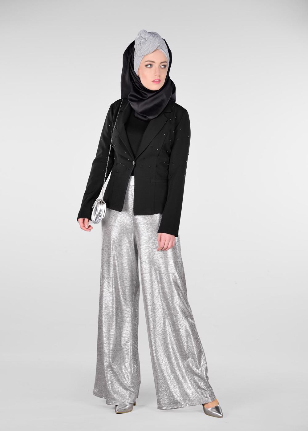 Tesettür giyim SİYAH İNCİ DETAYLI CEKET 4978 