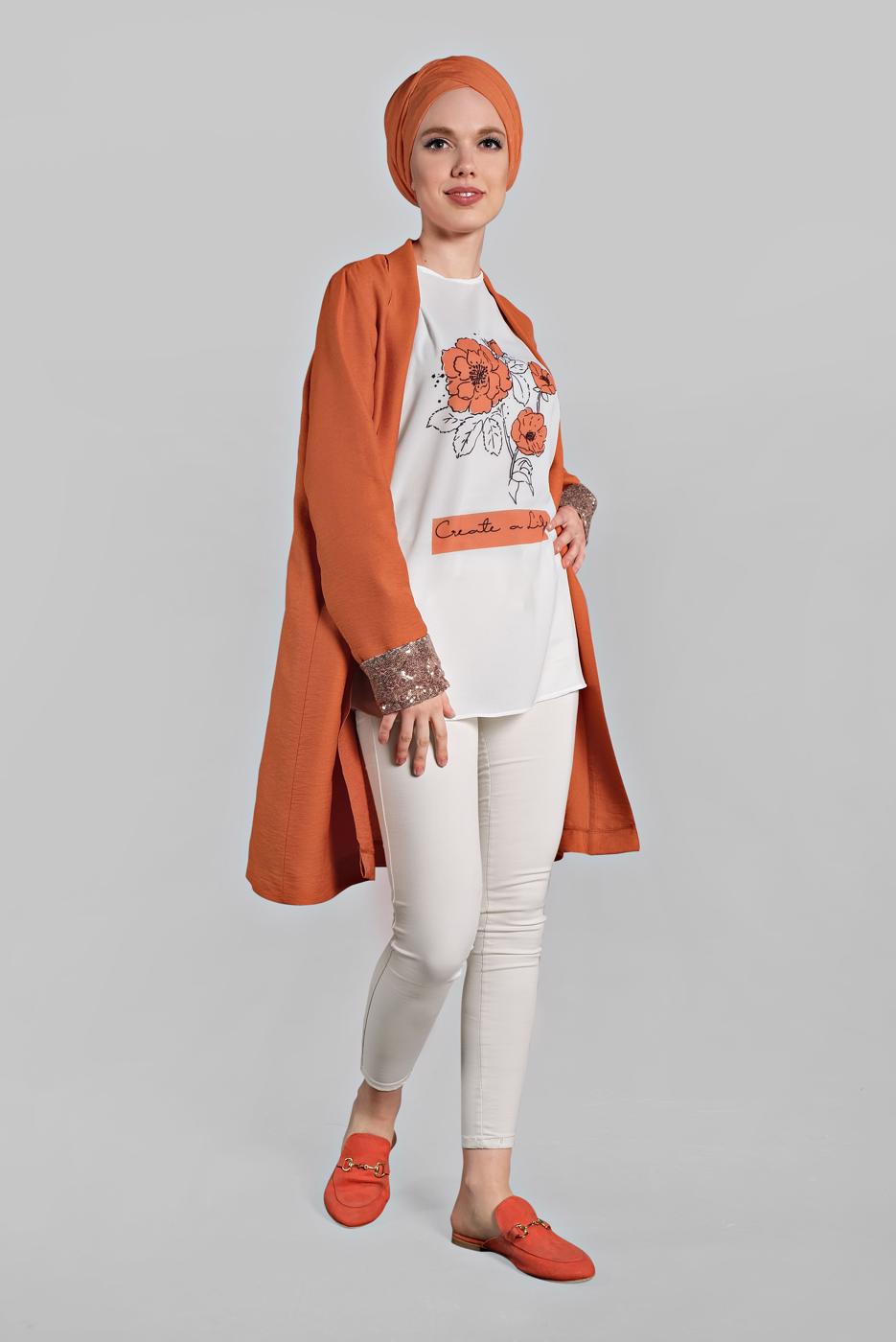 Vêtements hijab BRUN T 0234-1 MB- 2′Lİ CEKET