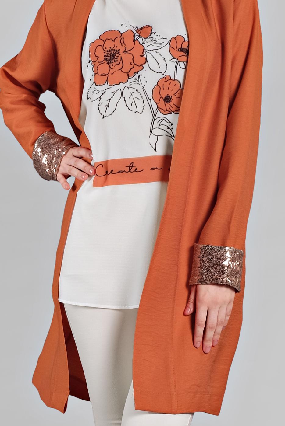 Vêtements hijab BRUN T 0234-1 MB- 2′Lİ CEKET