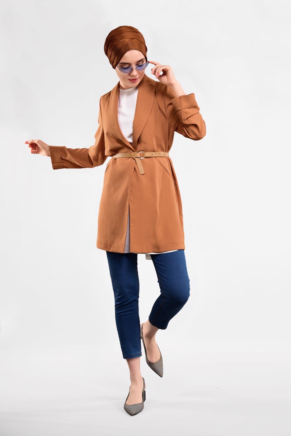 Tesettür giyim TABA KLASİK KESİM CEKET 59091