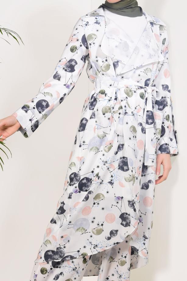 Vêtements hijab  Printed Tie Waist Jacket T 800992 - TRENDTESETTÜR