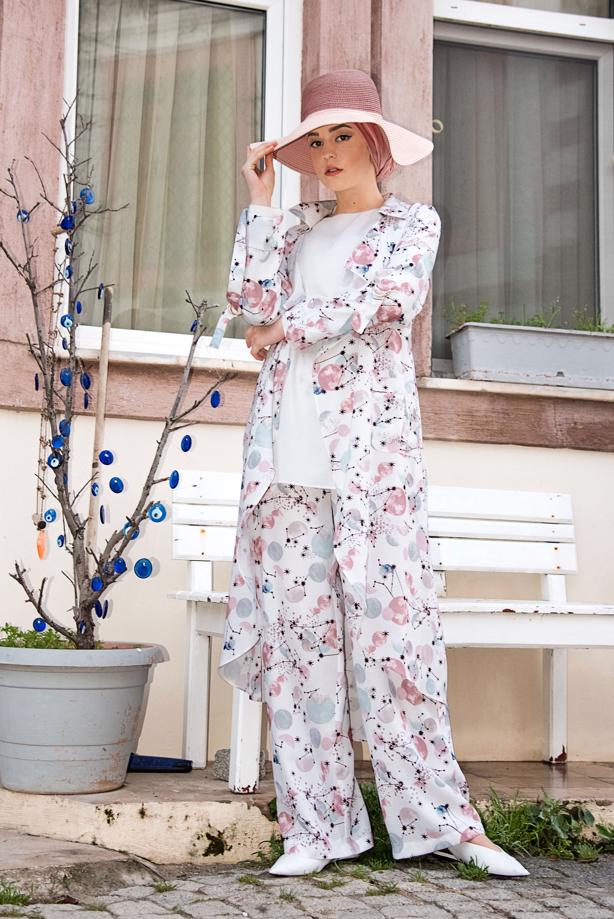 Vêtements hijab  Printed Tie Waist Jacket T 800992 - TRENDTESETTÜR