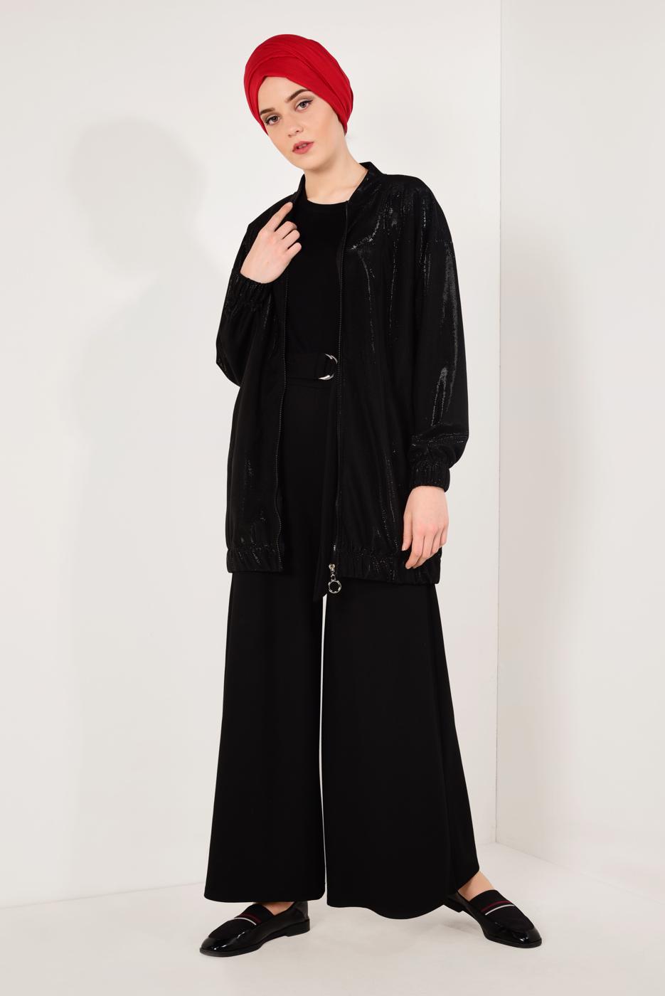 Tesettür giyim SİYAH SİMLİ FERMUARLI CEKET T 31881