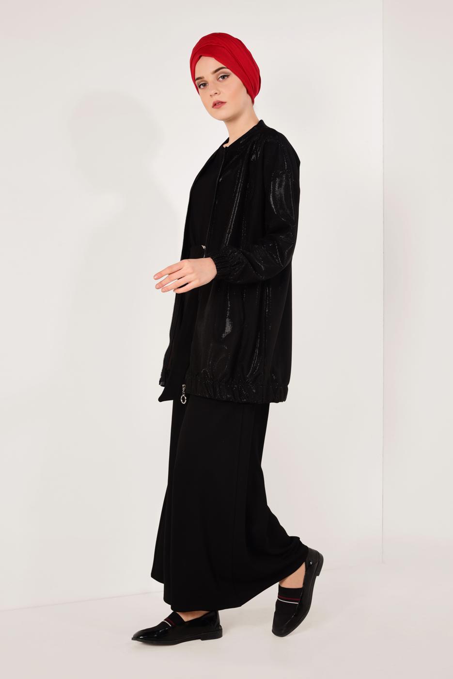 Tesettür giyim SİYAH SİMLİ FERMUARLI CEKET T 31881