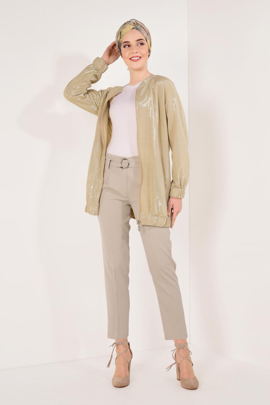 Tesettür giyim ALTIN SİMLİ FERMUARLI CEKET T 31881