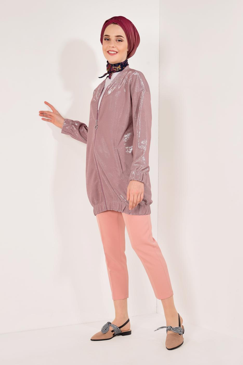 Tesettür giyim PUDRA SİMLİ FERMUARLI CEKET T 31881
