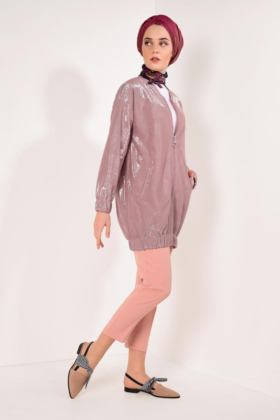 Tesettür giyim PUDRA SİMLİ FERMUARLI CEKET T 31881