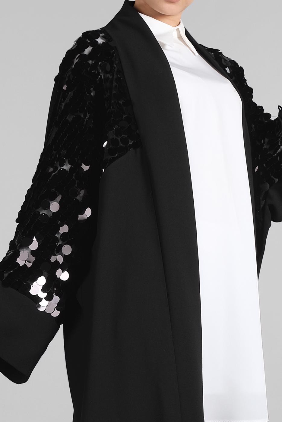 Tesettür giyim SİYAH YARASAKOL PAYETLİ KİMONO CEKET 38305 