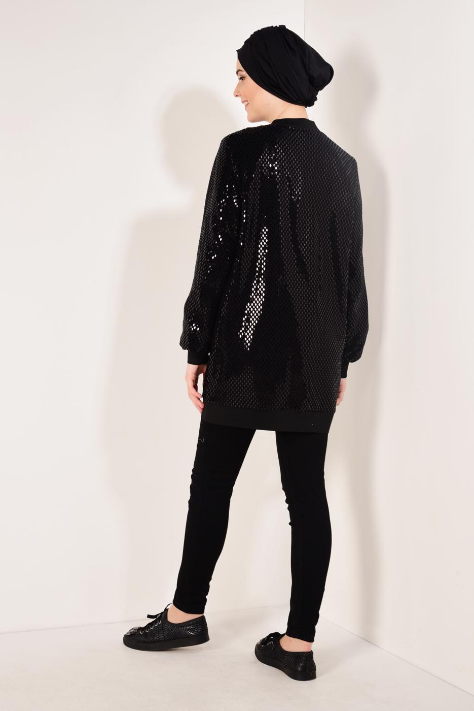 Tesettür giyim SİYAH ÖNDEN FERMUARLI PUL PAYET CEKET T 41981