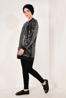 Tesettür giyim GRİ ÖNDEN FERMUARLI PUL PAYET CEKET T 41981