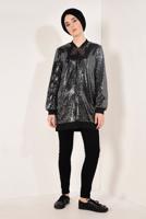 Tesettür giyim GRİ ÖNDEN FERMUARLI PUL PAYET CEKET T 41981