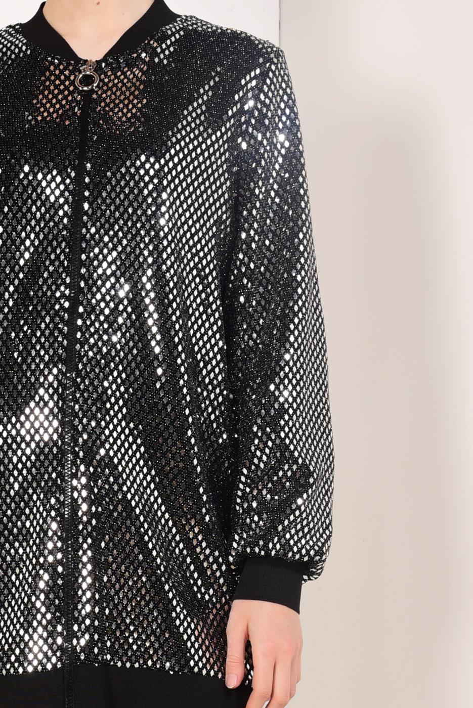 Tesettür giyim GRİ ÖNDEN FERMUARLI PUL PAYET CEKET T 41981