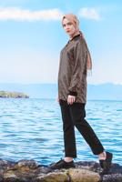 Tesettür giyim PUDRA ÖNDEN FERMUARLI PUL PAYET CEKET T 41981