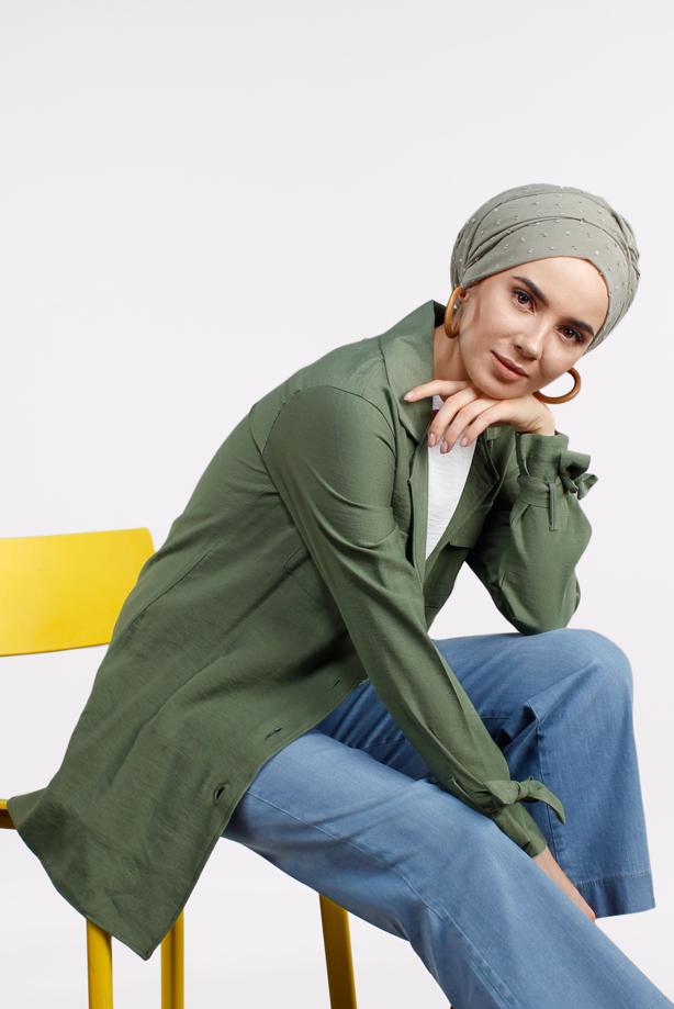Vêtements hijab  Pocket Button Detail Linen Jacket  T 80891 - TRENDTESETTÜR