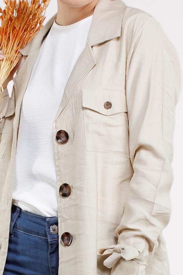 Vêtements hijab  Pocket Button Detail Linen Jacket  T 80891 - TRENDTESETTÜR
