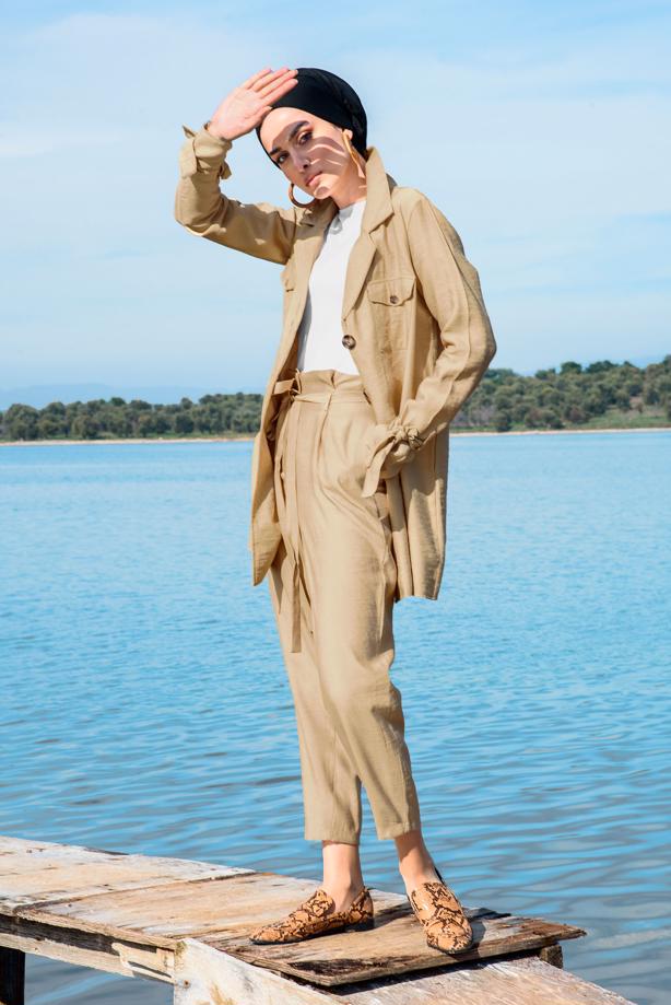 Vêtements hijab  Pocket Button Detail Linen Jacket  T 80891 - TRENDTESETTÜR
