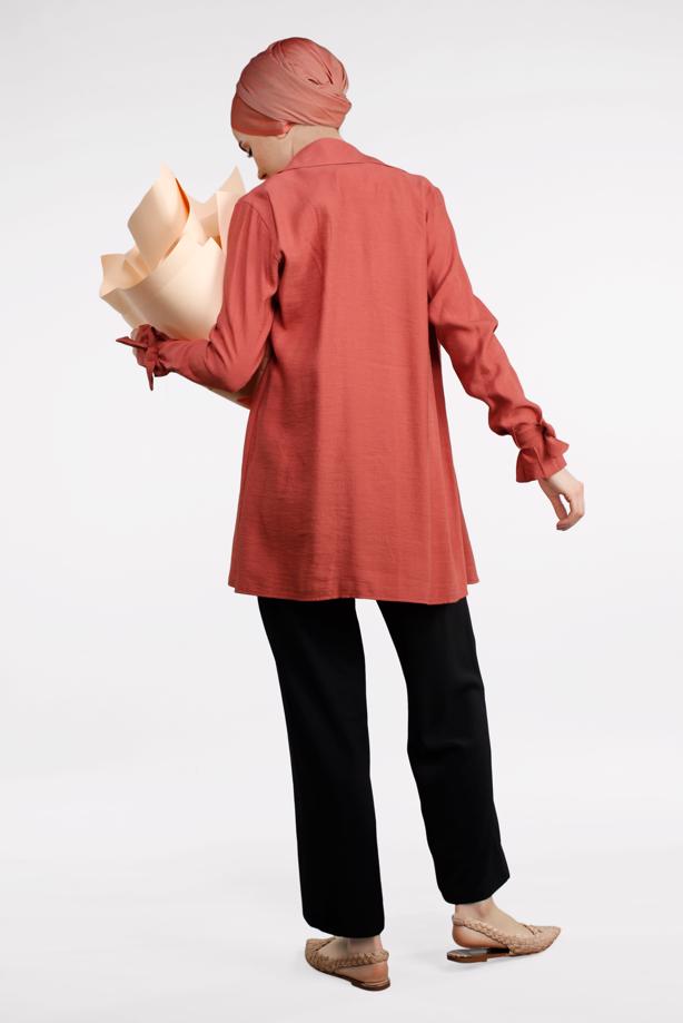 Vêtements hijab  Pocket Button Detail Linen Jacket  T 80891 - TRENDTESETTÜR