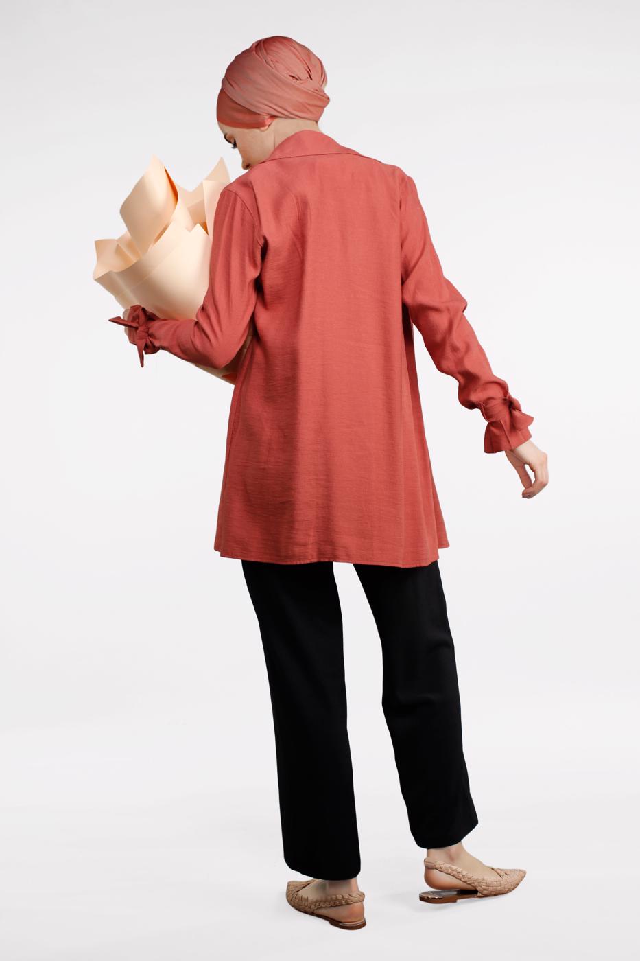 Hijab clothing PINK Pocket Button Detail Linen Jacket  T 80891