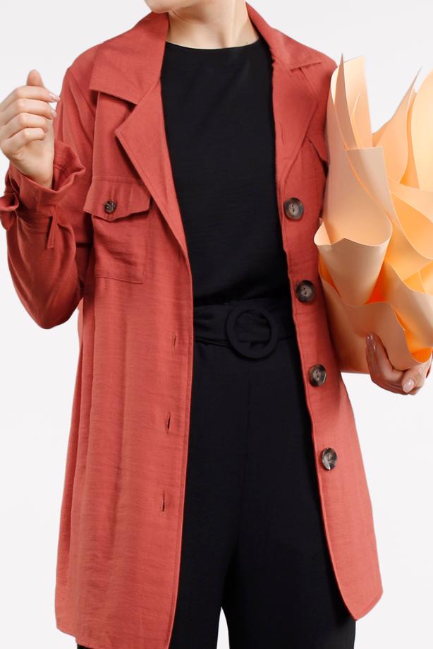 Vêtements hijab  Pocket Button Detail Linen Jacket  T 80891 - TRENDTESETTÜR