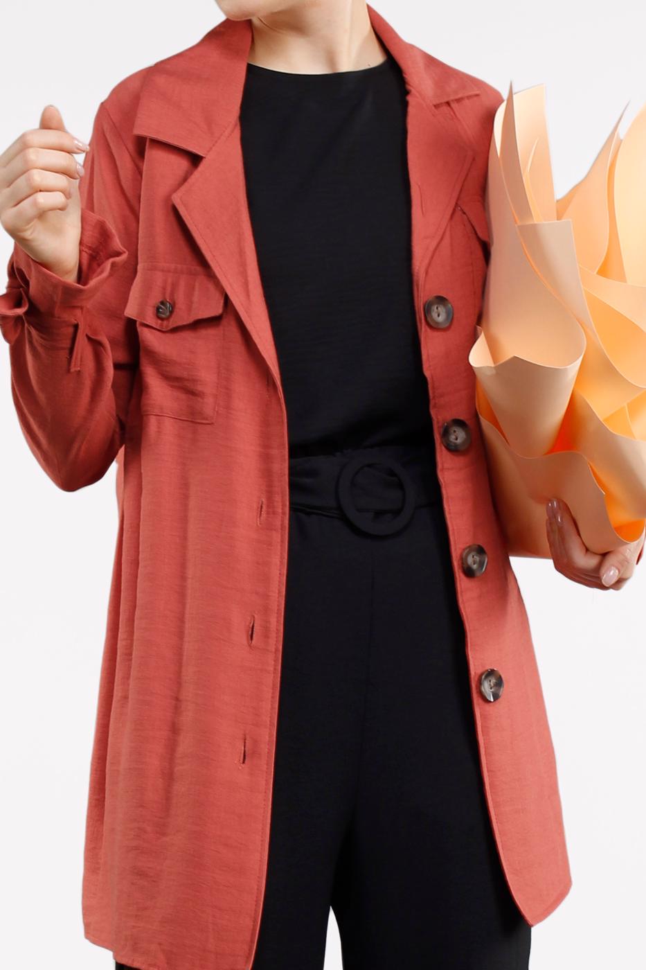 Hijab clothing PINK Pocket Button Detail Linen Jacket  T 80891