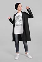 Hijab clothing BLACK Sequin Detail Floral Printed Binary Tunic Jacket T 0234 