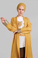 Hijab clothing ORANGE Sequin Detail Floral Printed Binary Tunic Jacket T 0234 
