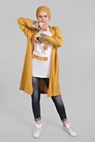 Hijab clothing ORANGE Sequin Detail Floral Printed Binary Tunic Jacket T 0234 