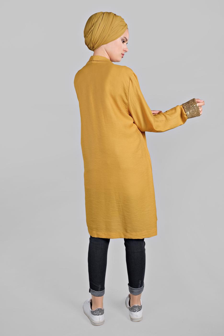 Hijab clothing ORANGE Sequin Detail Floral Printed Binary Tunic Jacket T 0234 