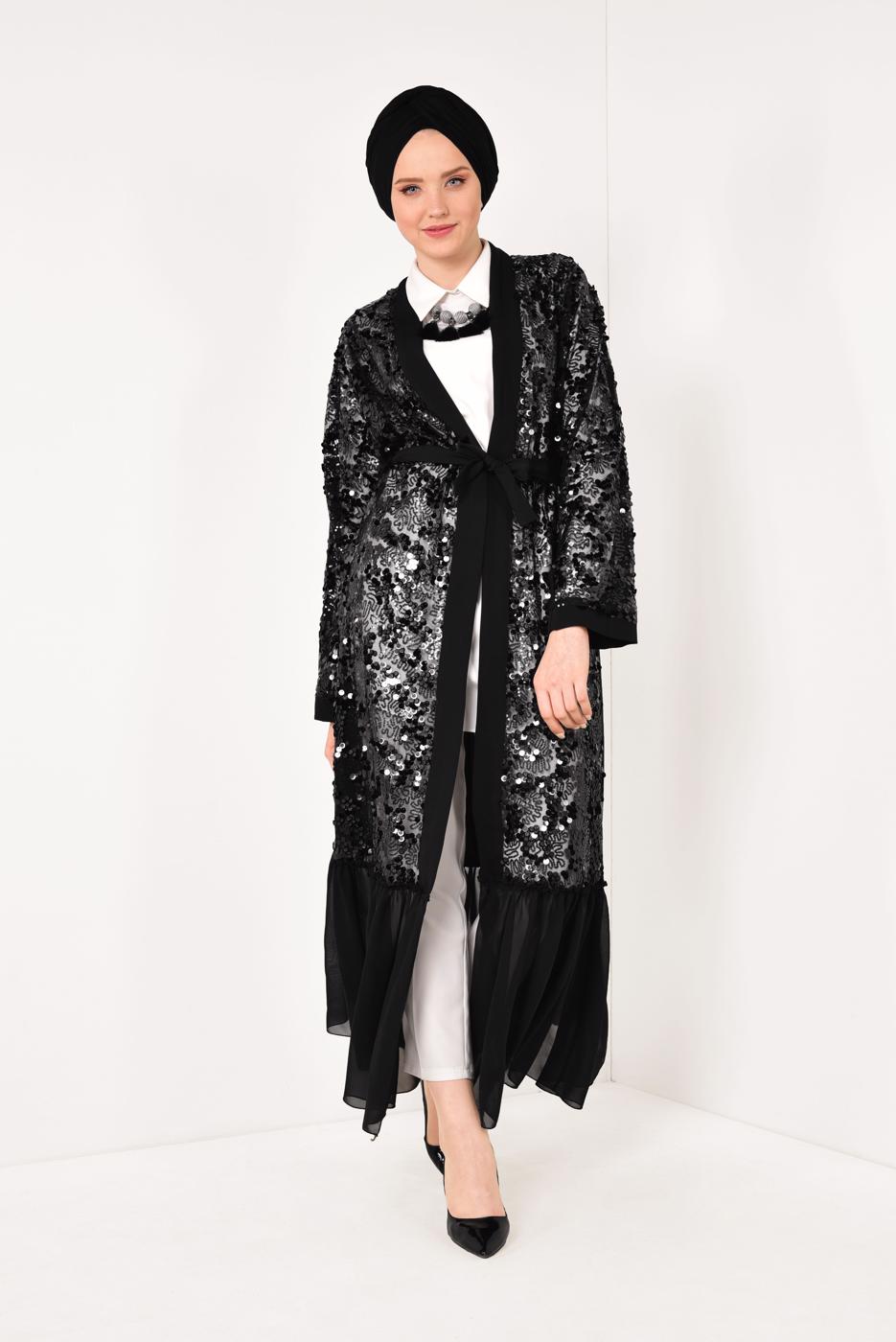 Hijab clothing BLACK Sequin Cardigan T 1061 