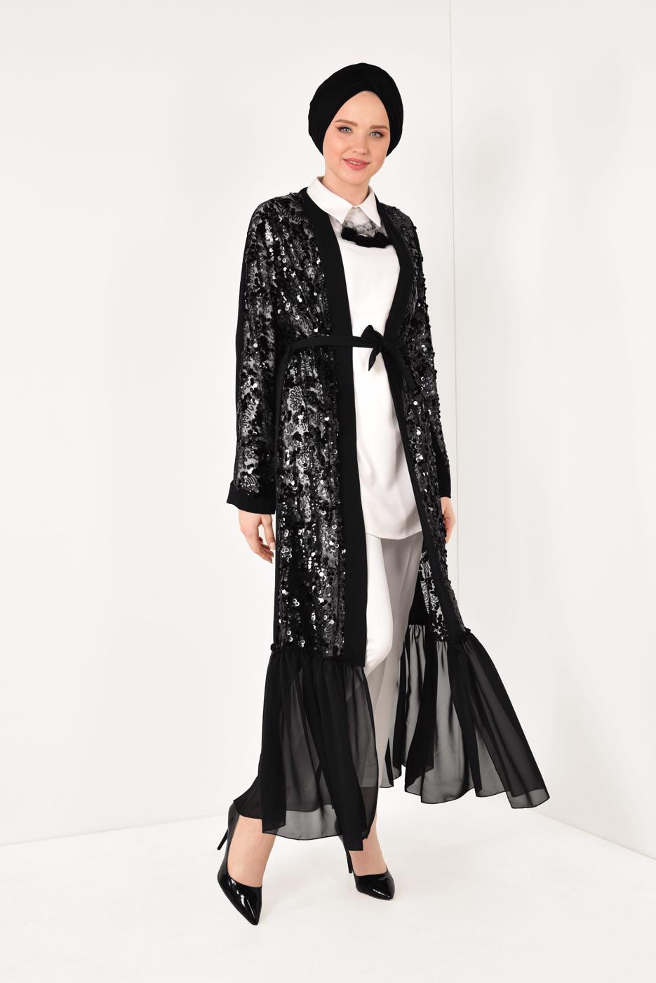 Hijab clothing BLACK Sequin Cardigan T 1061 