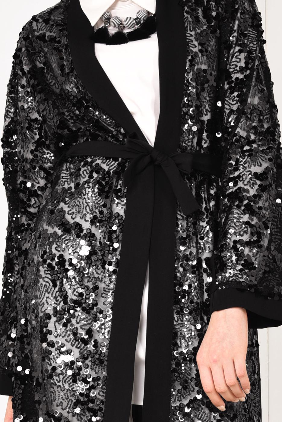Hijab clothing BLACK Sequin Cardigan T 1061 