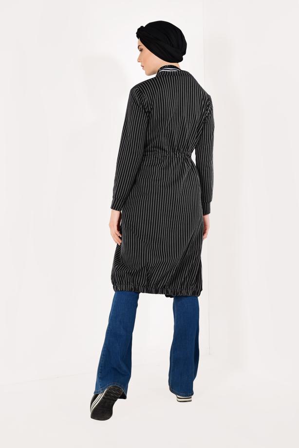 Tesettür giyim  ÇİZGİLİ VE ETEK UCU BÜZGÜLÜ SPOR CEKET T 1221 - TRENDTESETTÜR