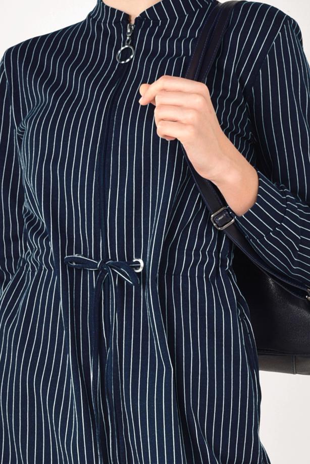 Tesettür giyim  ÇİZGİLİ VE ETEK UCU BÜZGÜLÜ SPOR CEKET T 1221 - TRENDTESETTÜR