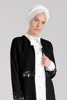 Tesettür giyim SİYAH PUL PAYETLİ PAMUKLU CEKET 1401