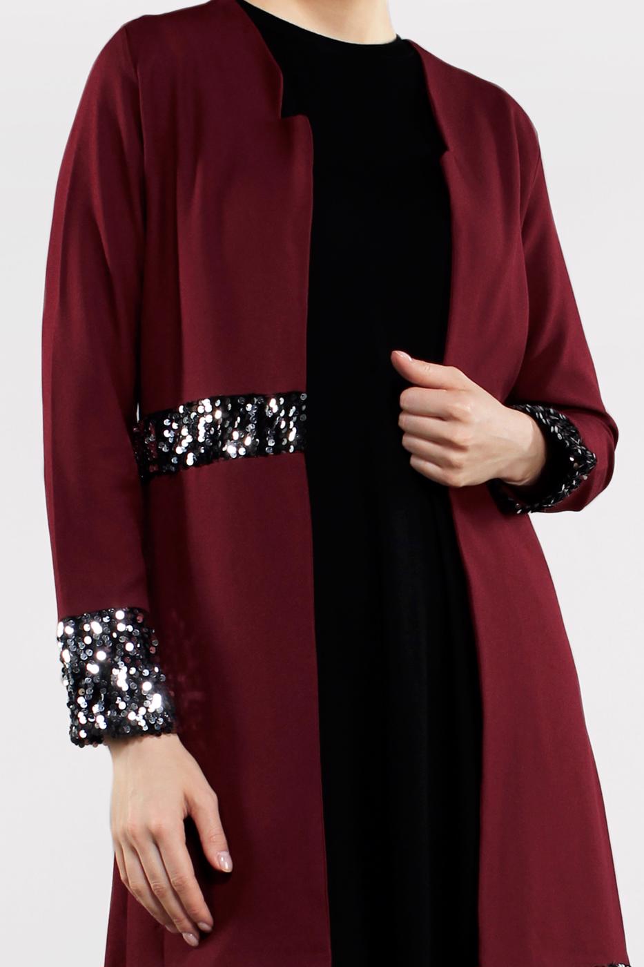 Tesettür giyim BORDO PUL PAYETLİ PAMUKLU CEKET 1401