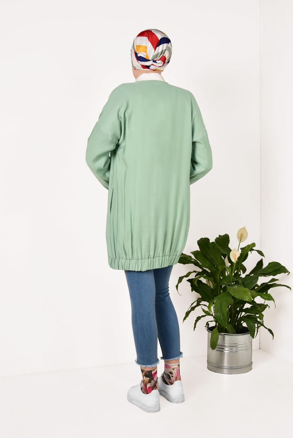 Hijab clothing GREEN Crew Neck Zipper Jacket T 1617