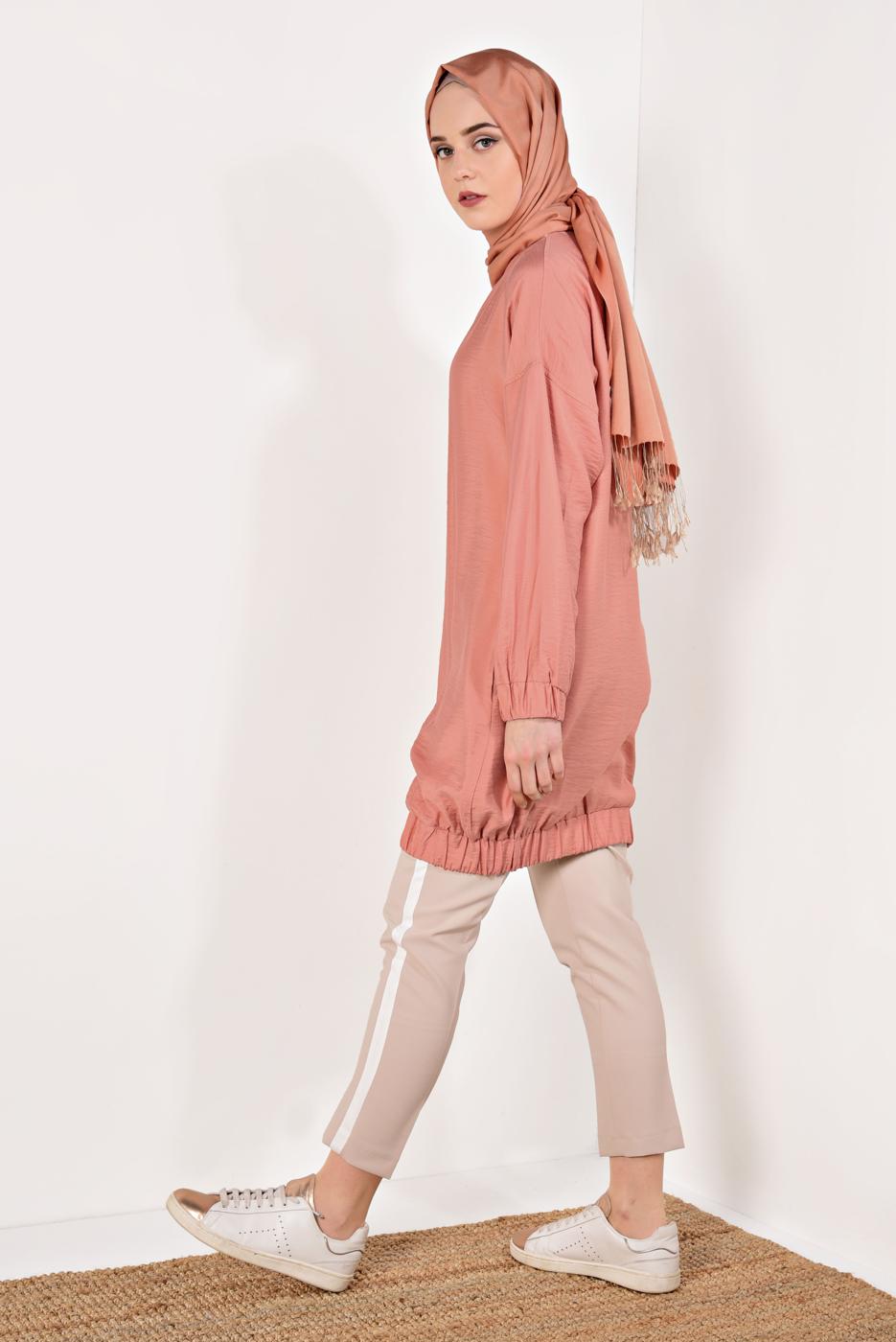 Hijab clothing PINK Crew Neck Zipper Jacket T 1617